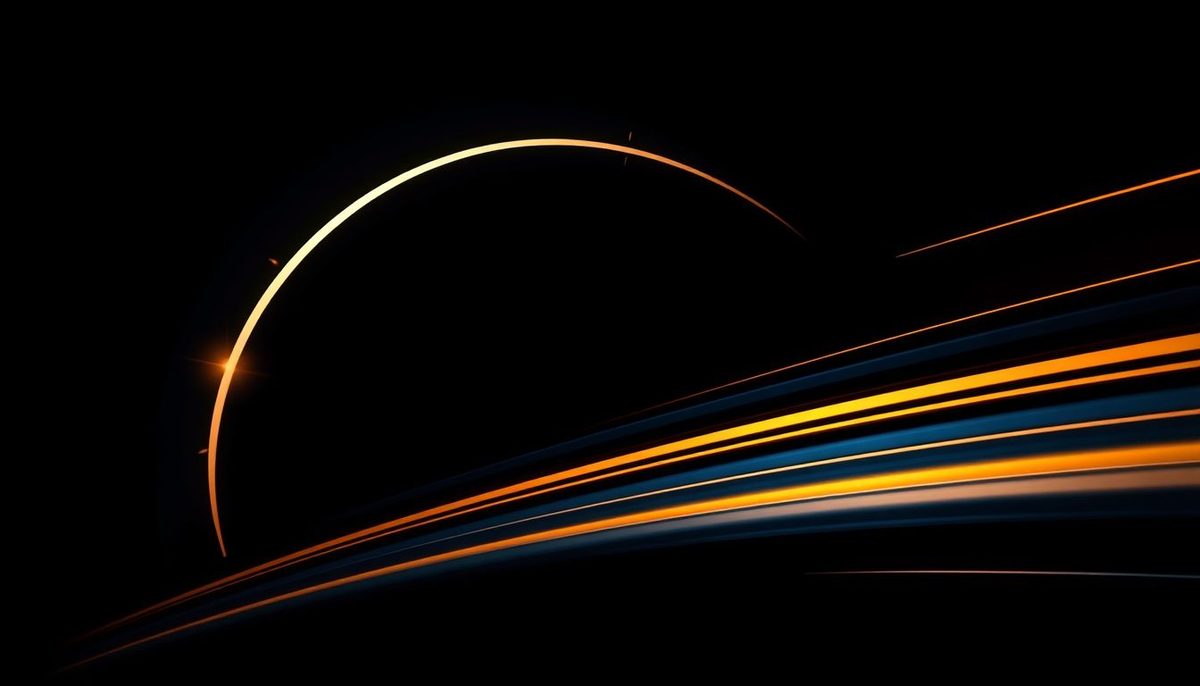 Arco tipo velocímetro y líneas de luz dorada sobre fondo azul oscuro que simbolizan una web rápida